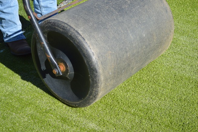 Artificial grass installation - top layer rolled